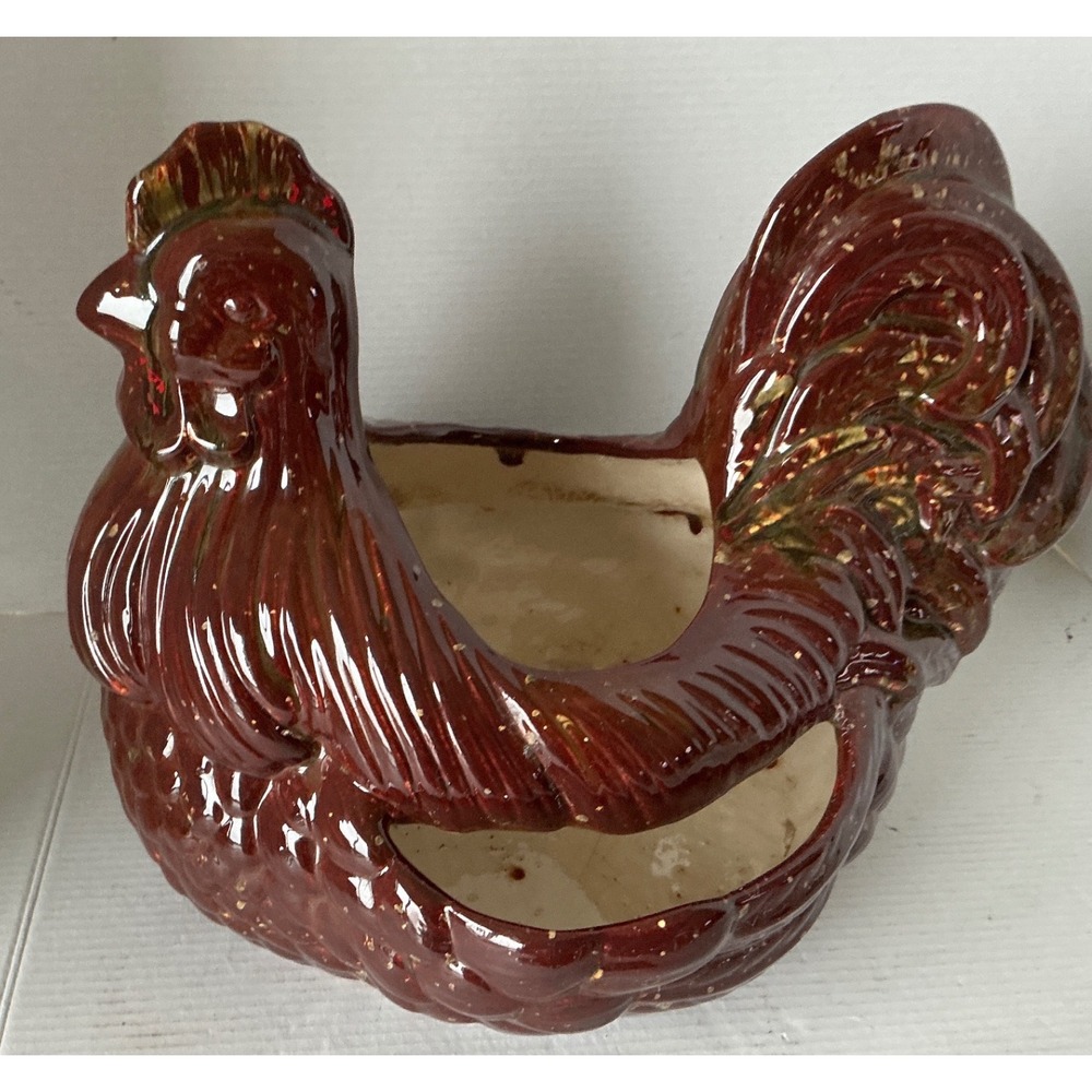 Mary's Ceramics Vintage 82 Rooster Planter Brown Glazed Pottery Farmhouse Decor
